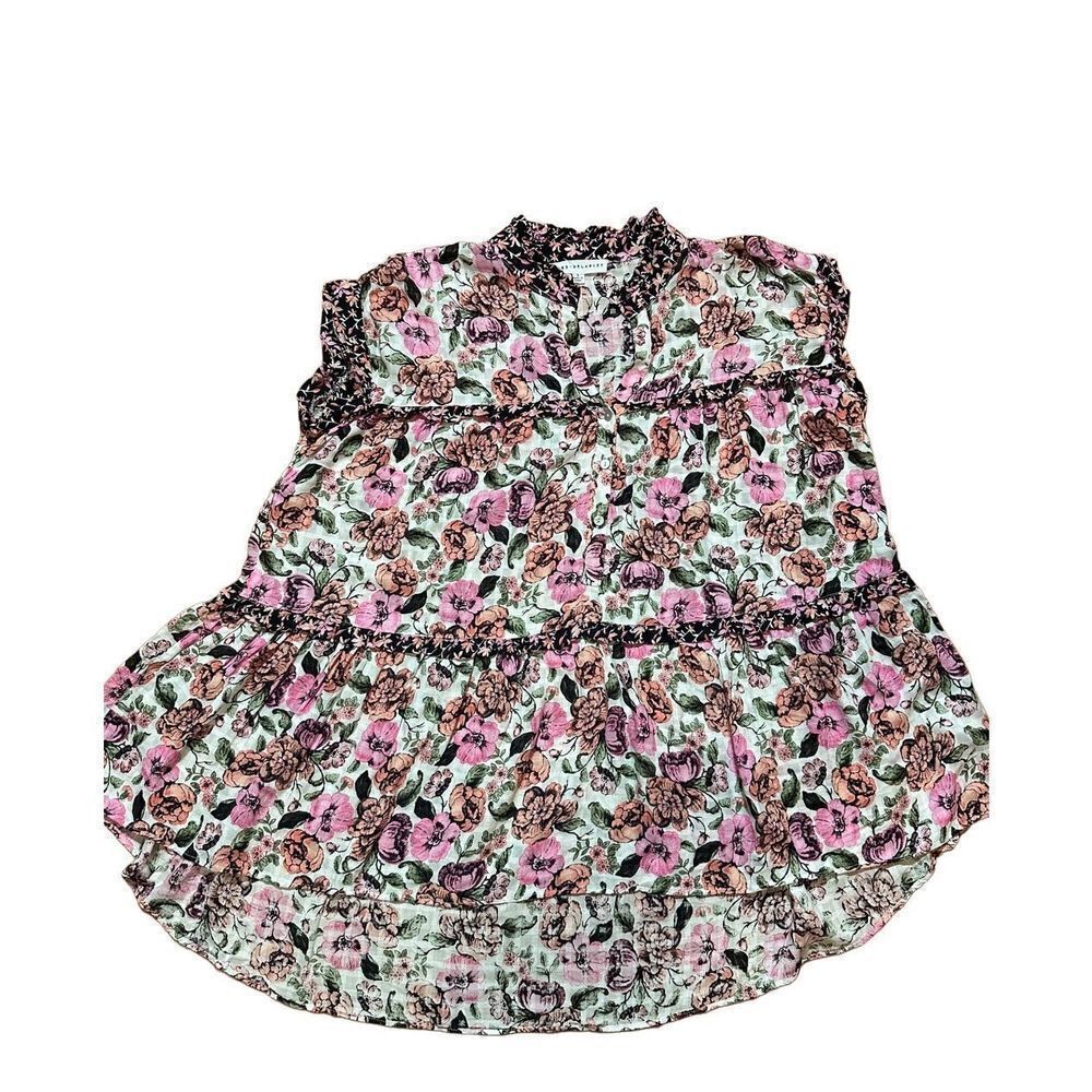 Jane & Delancey multicolor floral print tiered blouse sz S